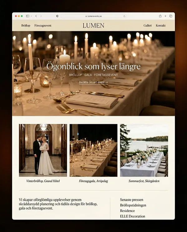 Lumen Events – Hemsida